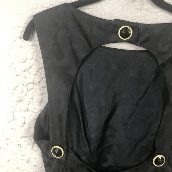 Vintage A.J. Bari Dress Womens Size 6 Black Jacquard Leopard Sheath Cutout 90s - Picture 7 of 11